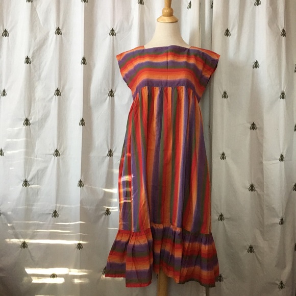 Dresses & Skirts - Vintage Boho Rainbow Stripe Summer Dress, Medium